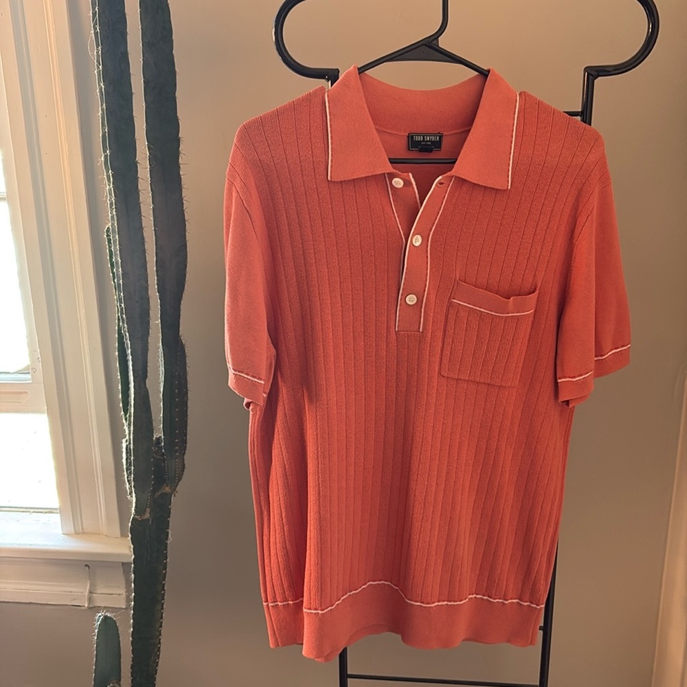 Todd Snyder Cotton Silk Tipped Riviera Sweater Polo in Salmon